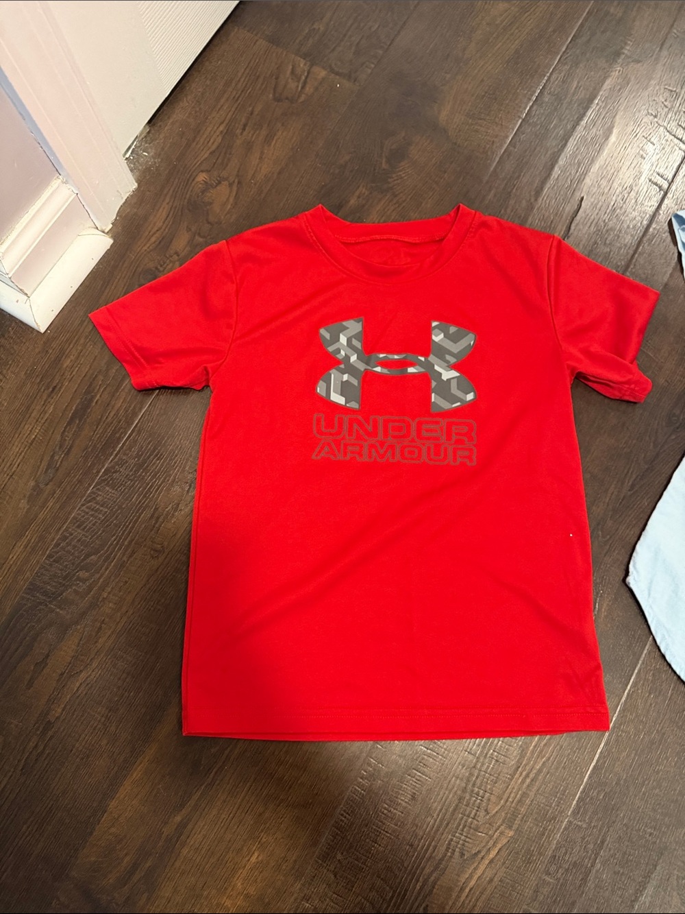 Under Armour Red Short Sleeve Logo Tee with Camo Emblem